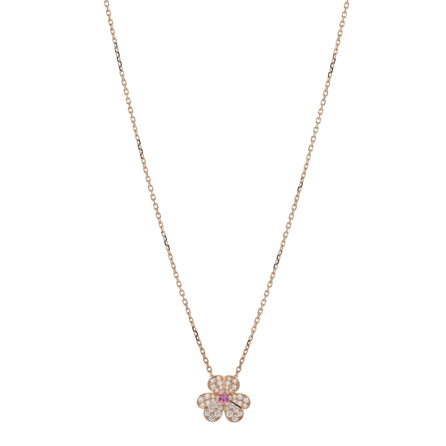 18K Rose Gold Diamond Pink Sapphire Small Frivole Pendant Necklace
