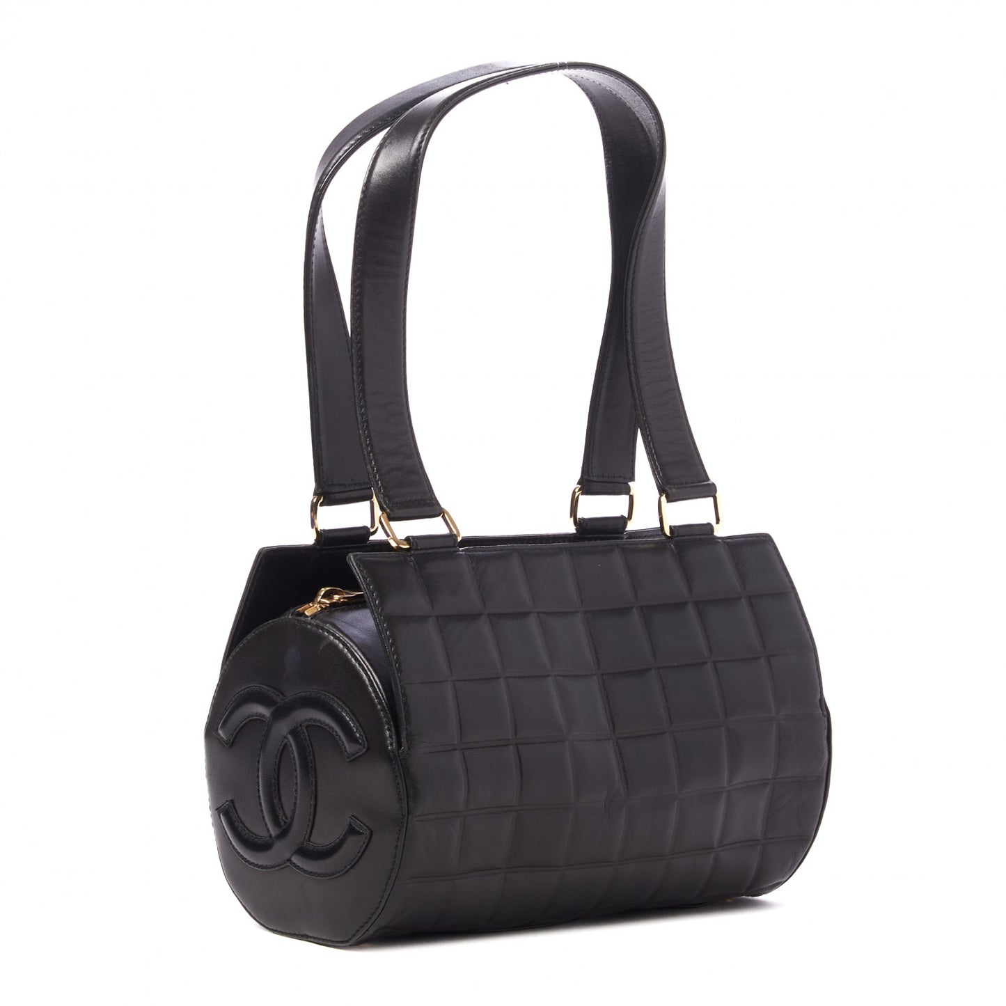 Lambskin Chocolate Bar Quilted CC Shoulder Bag Black