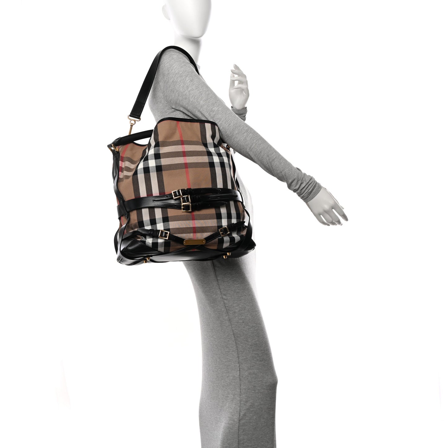 House Check Bridle Calfskin Medium Gosford Hobo Black
