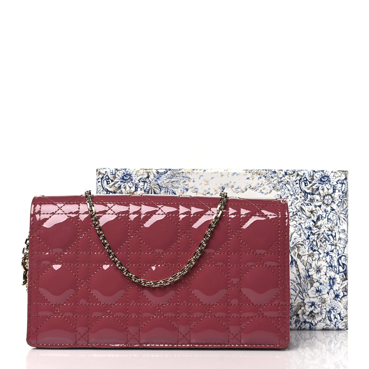 Patent Cannage Lady Dior Convertible Clutch Mallow Rose
