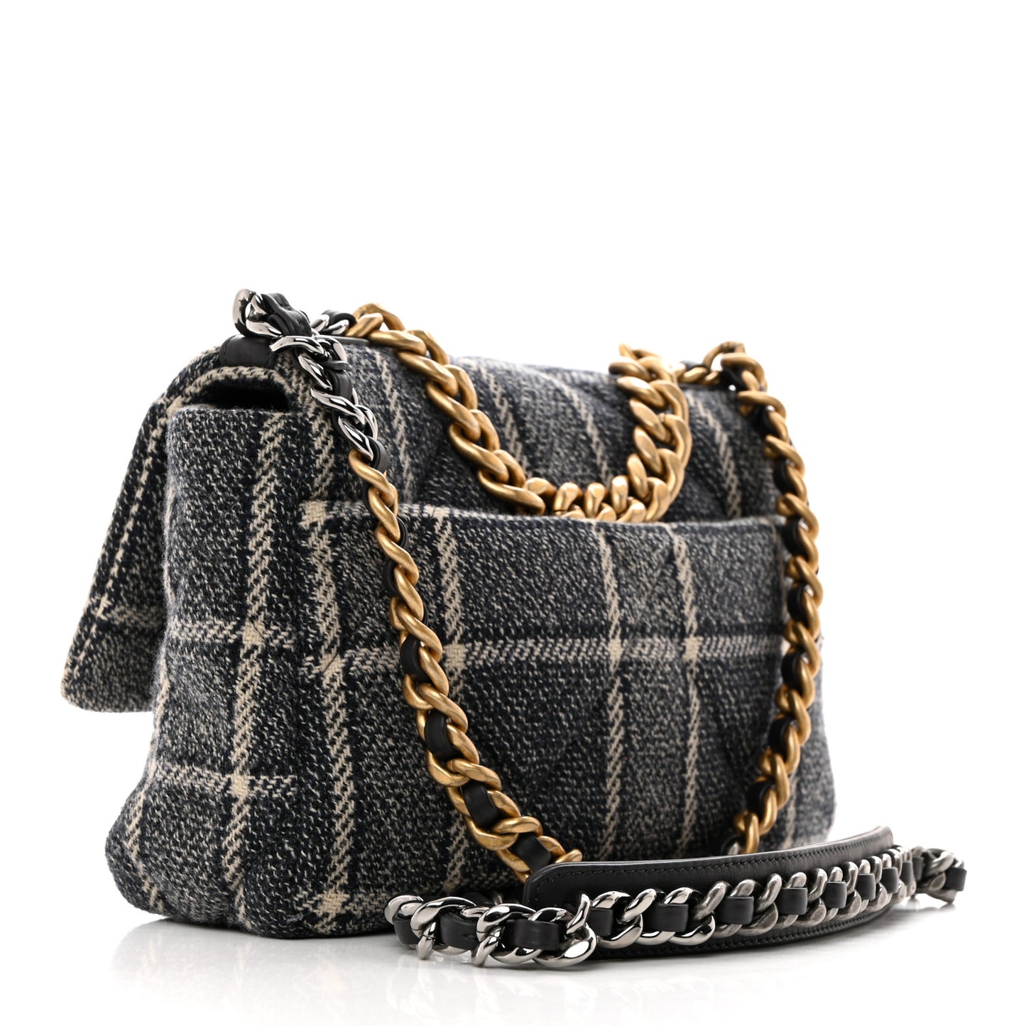 Tweed Quilted Medium Chanel 19 Flap Grey Navy