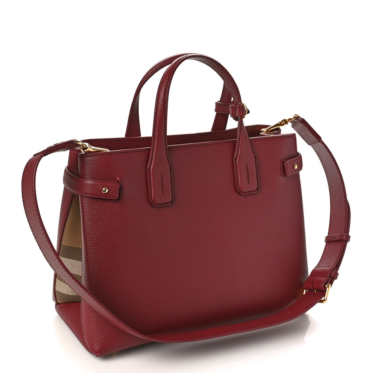 Grainy Calfskin House Check Medium Banner Tote Mahogany Red