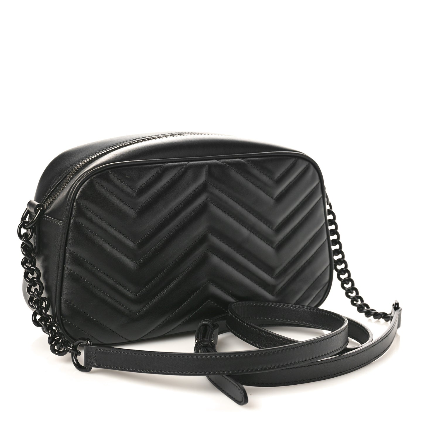 Calfskin Matelasse Monochrome Small GG Marmont Chain Shoulder Bag Black