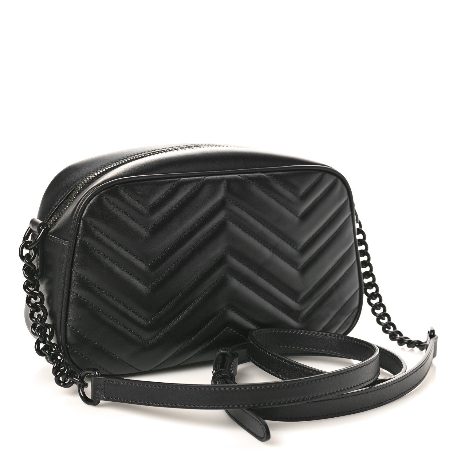 Gucci Calfskin Matelasse Monochrome Small GG Marmont Chain Shoulder Bag Black 2 of 7