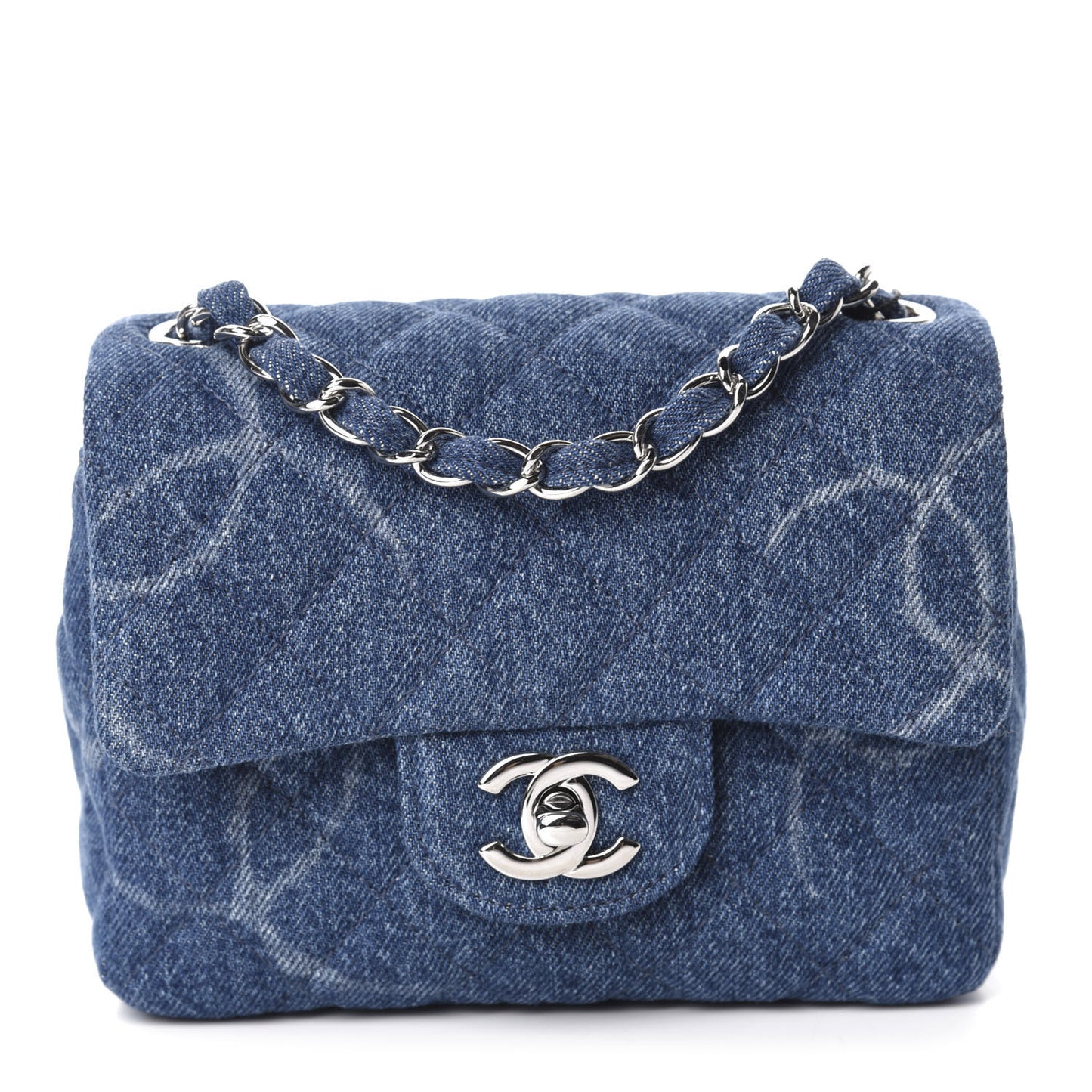 Denim CC Quilted Mini Square Flap Blue