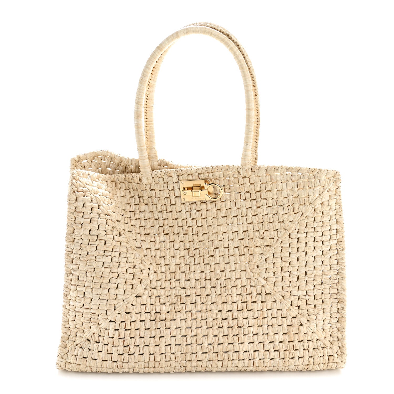 Salvatore Ferragamo Raffia XL Studio Box Tote Natural 1839131