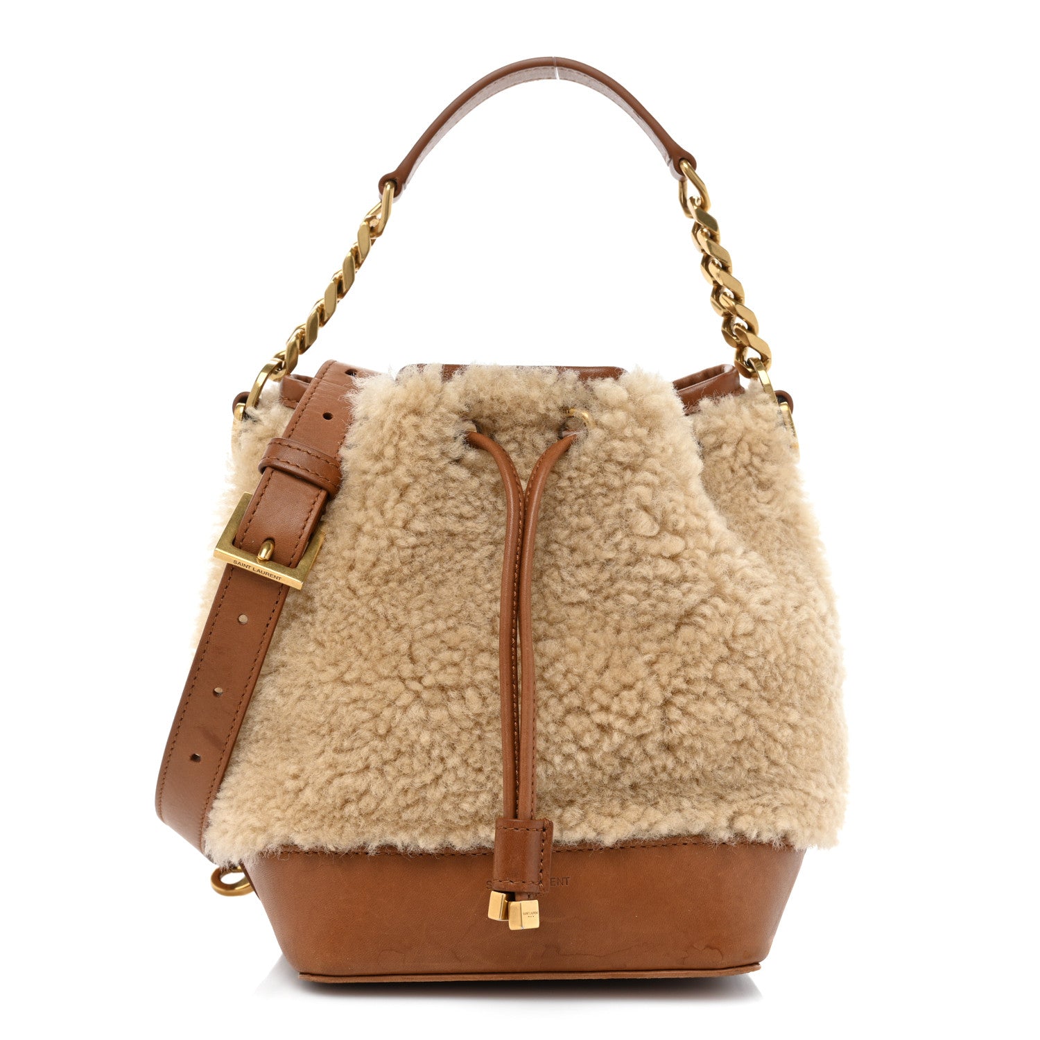 Saint Laurent Shearling Calfskin Small Emmanuelle Bucket Bag Natural Beige 1 of 18