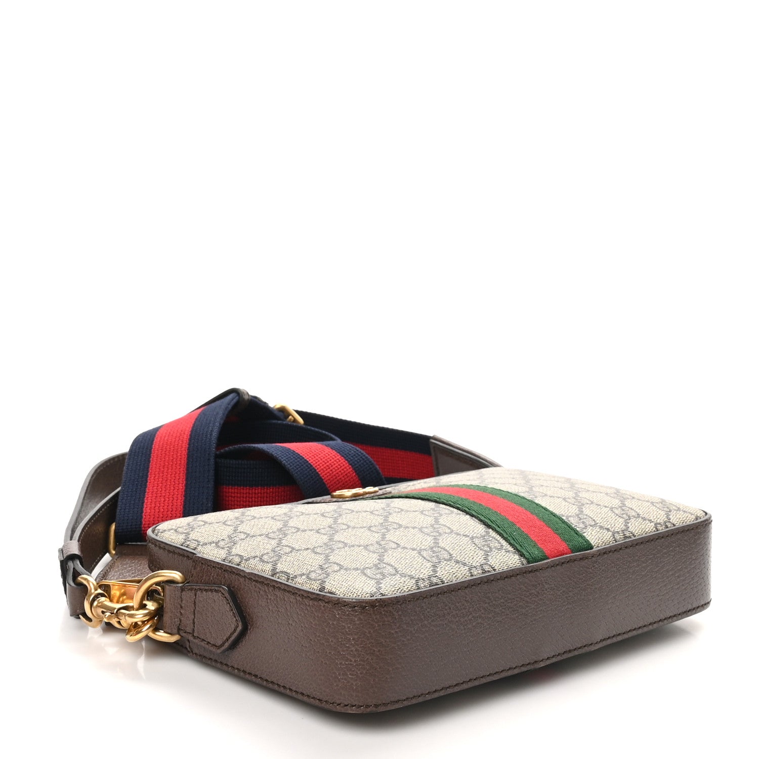 Gucci GG Supreme Monogram Textured Dollar Calfskin Web Ophidia Wristlet Shoulder Bag Beige Ebony New Acero 4 of 10