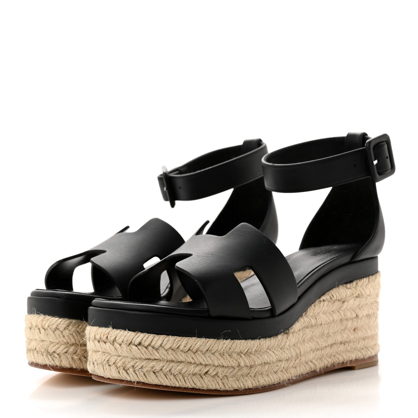 Goatskin Elda Espadrille Wedge Sandals 36 Black