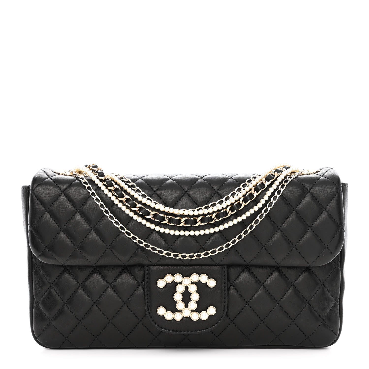 Chanel Lambskin Quilted Medium Westminster Pearl Flap Black