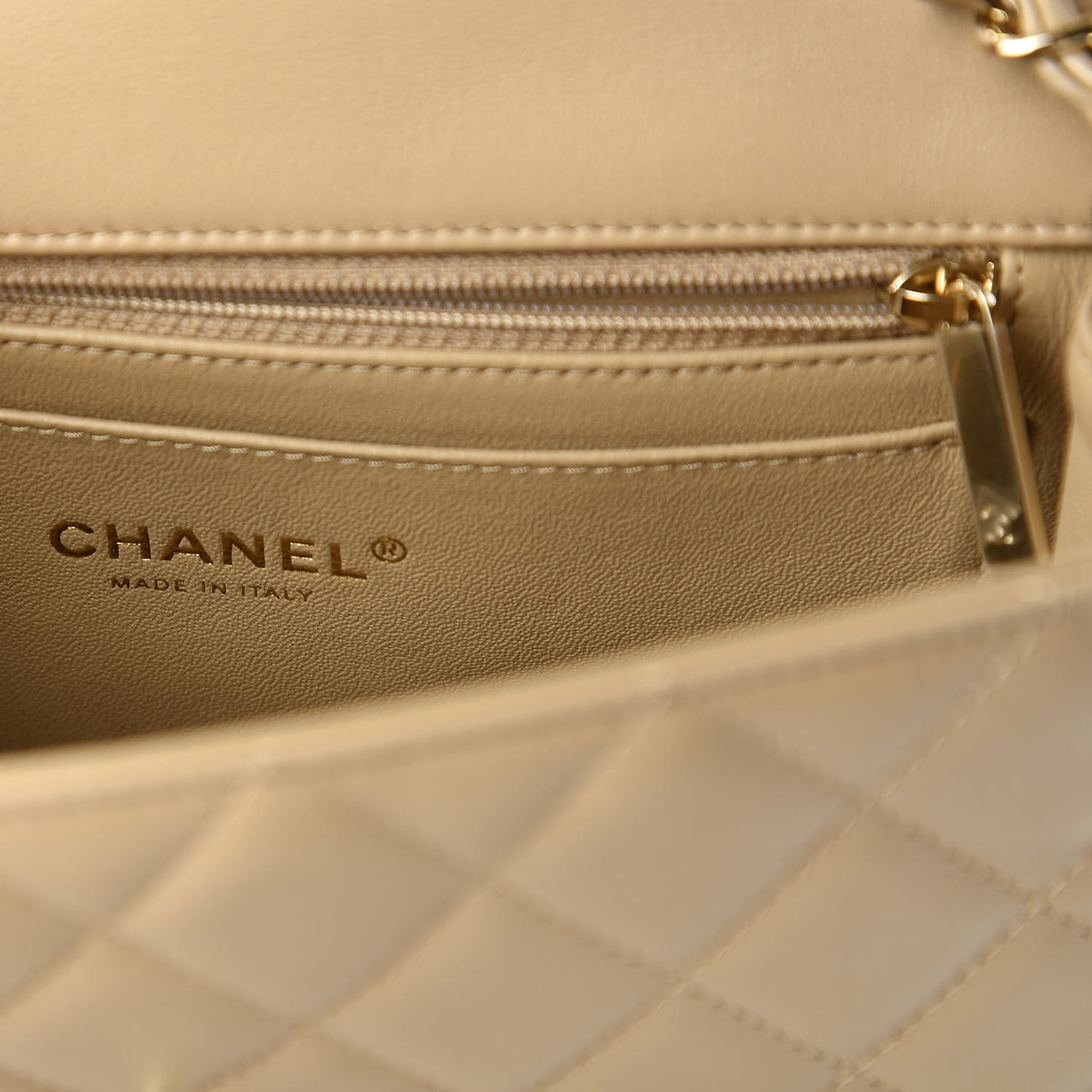 Lambskin Quilted Mini Rectangular Flap Dark Beige