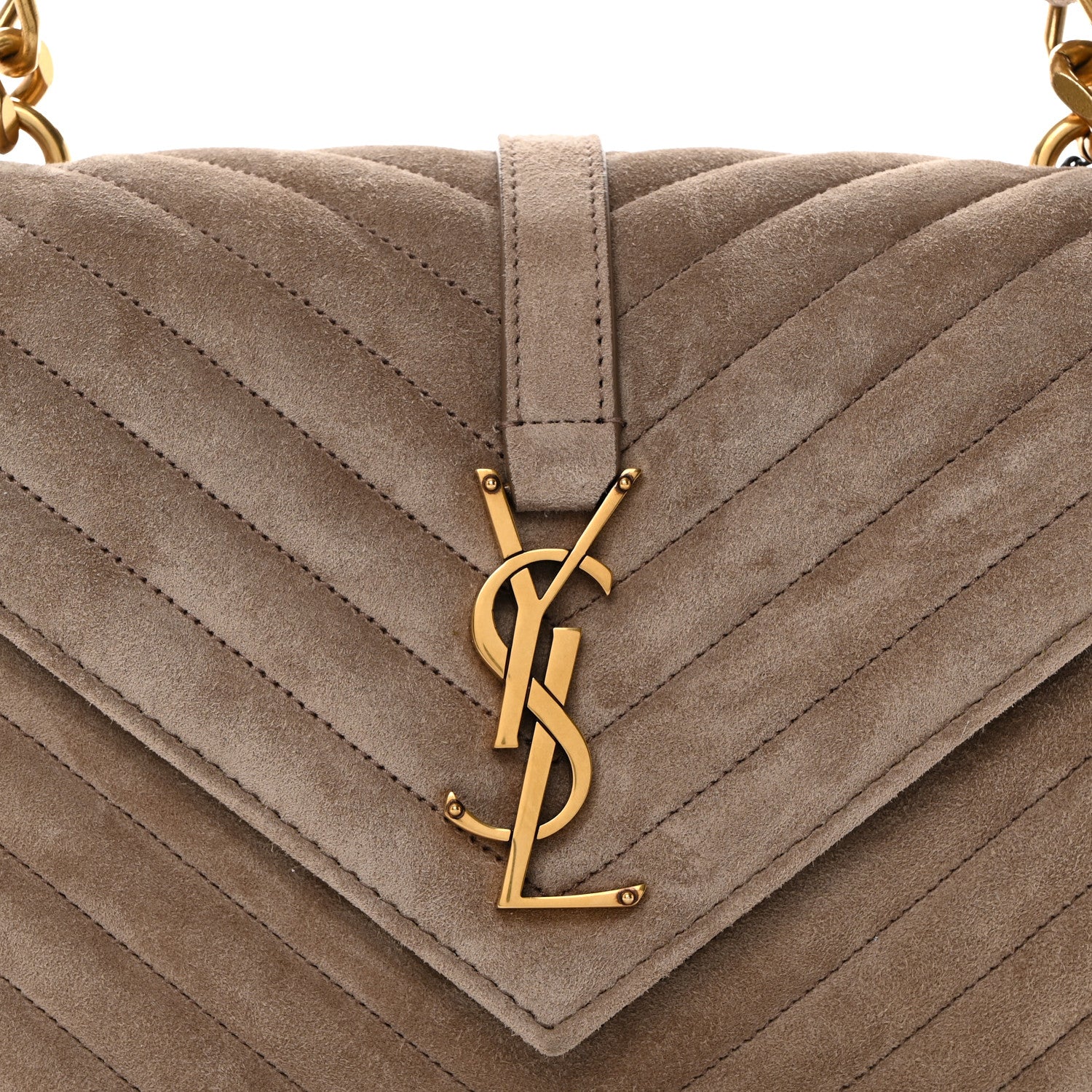 Saint Laurent Suede Matelasse Chevron Monogram Medium College Bag Taupe 9 of 11