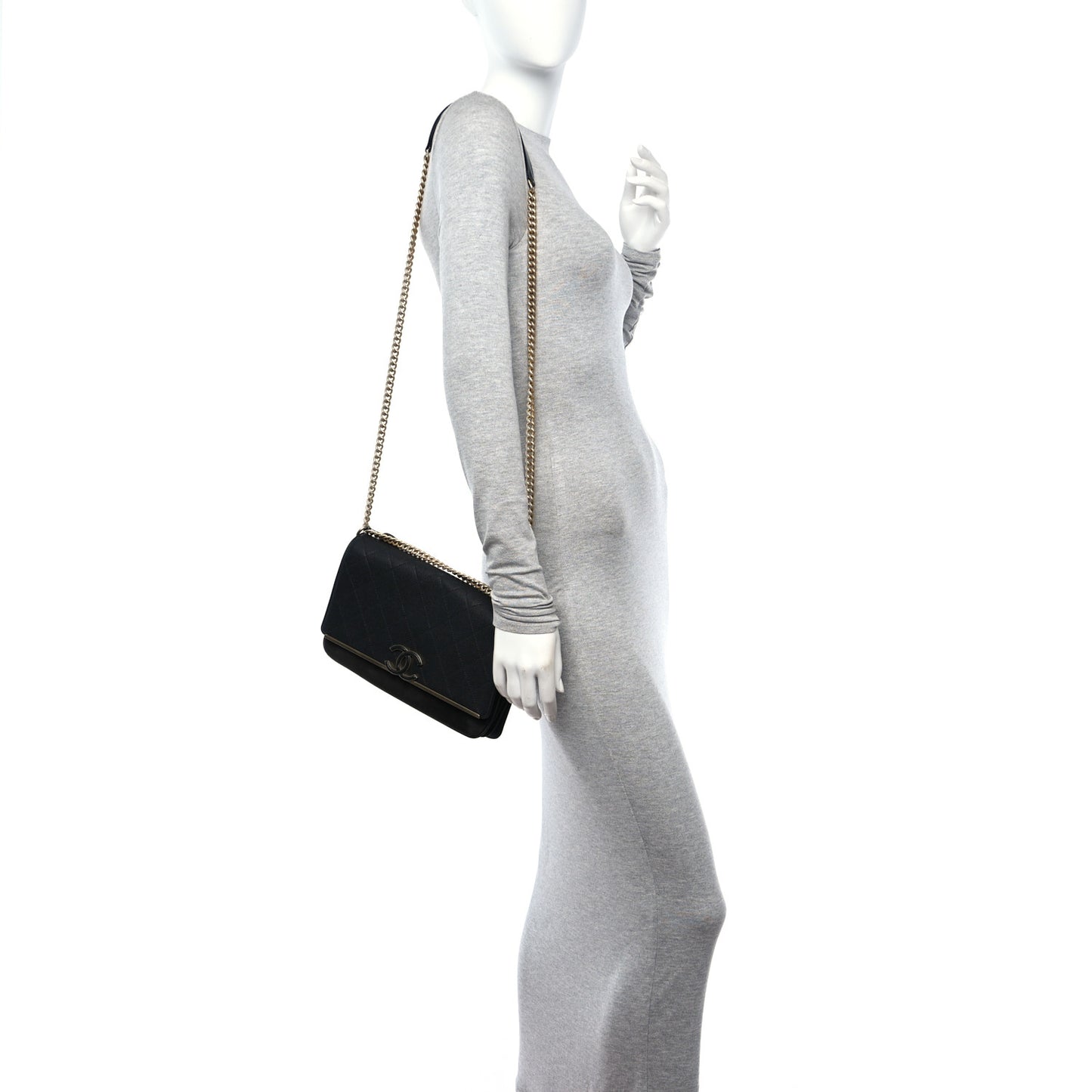 Caviar Suede Stitched Lady Coco Flap Black