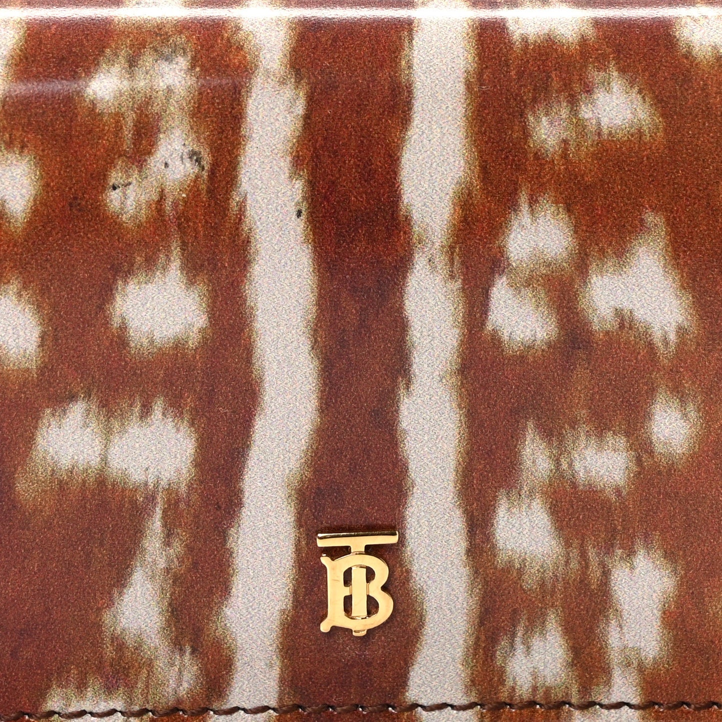 Calfskin Deer Printed Jessie Chain Card Case Malt Brown