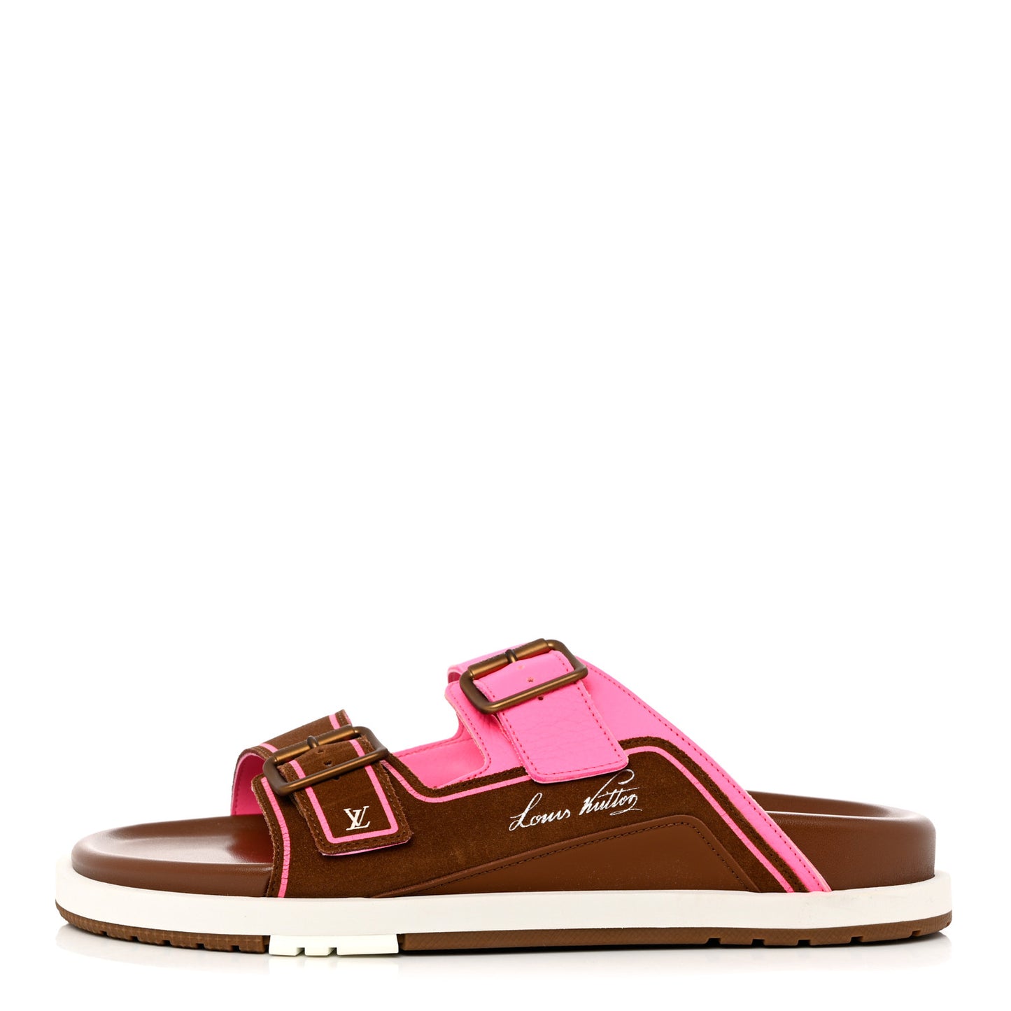 Mix Materials Mens LV Script Trainer Mules 10.5 Brown pink