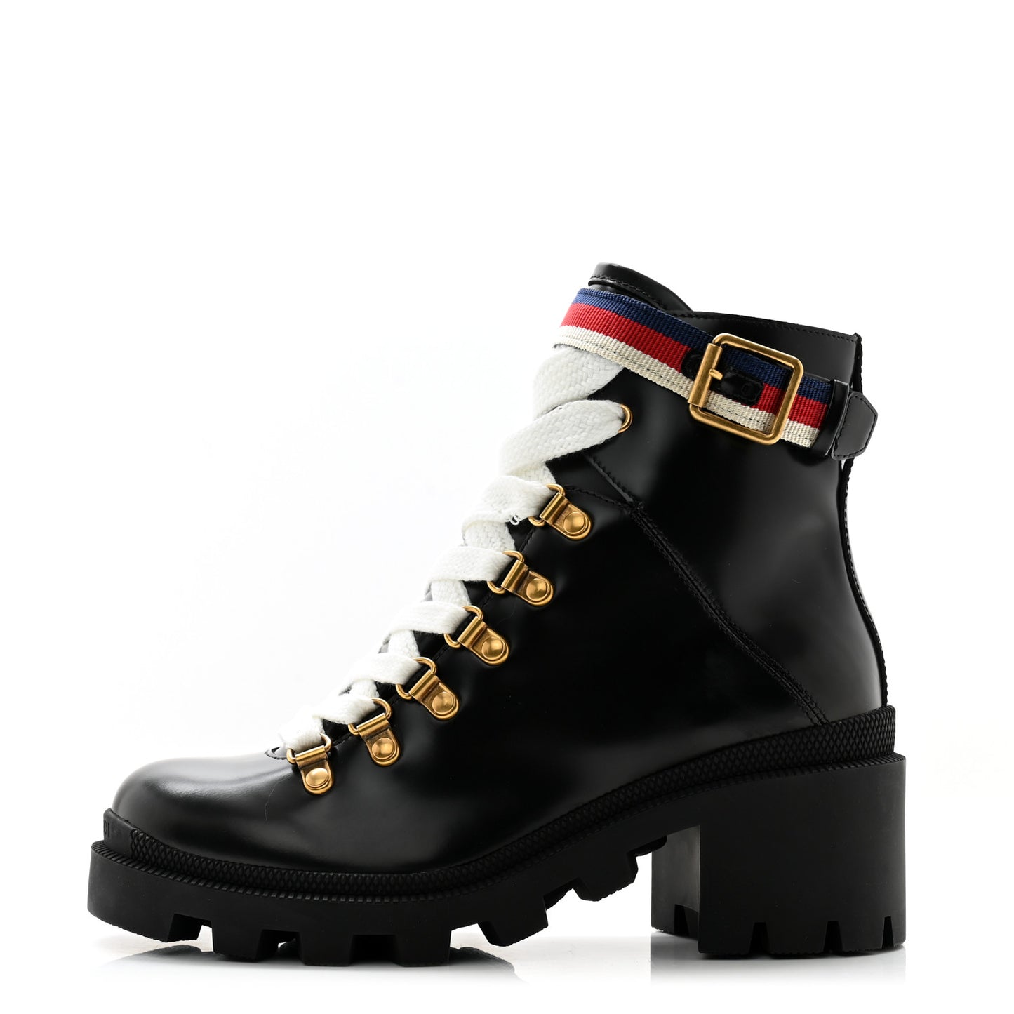 Calfskin Sylvie Web Womens Lace Up Combat Boots 35.5 Black