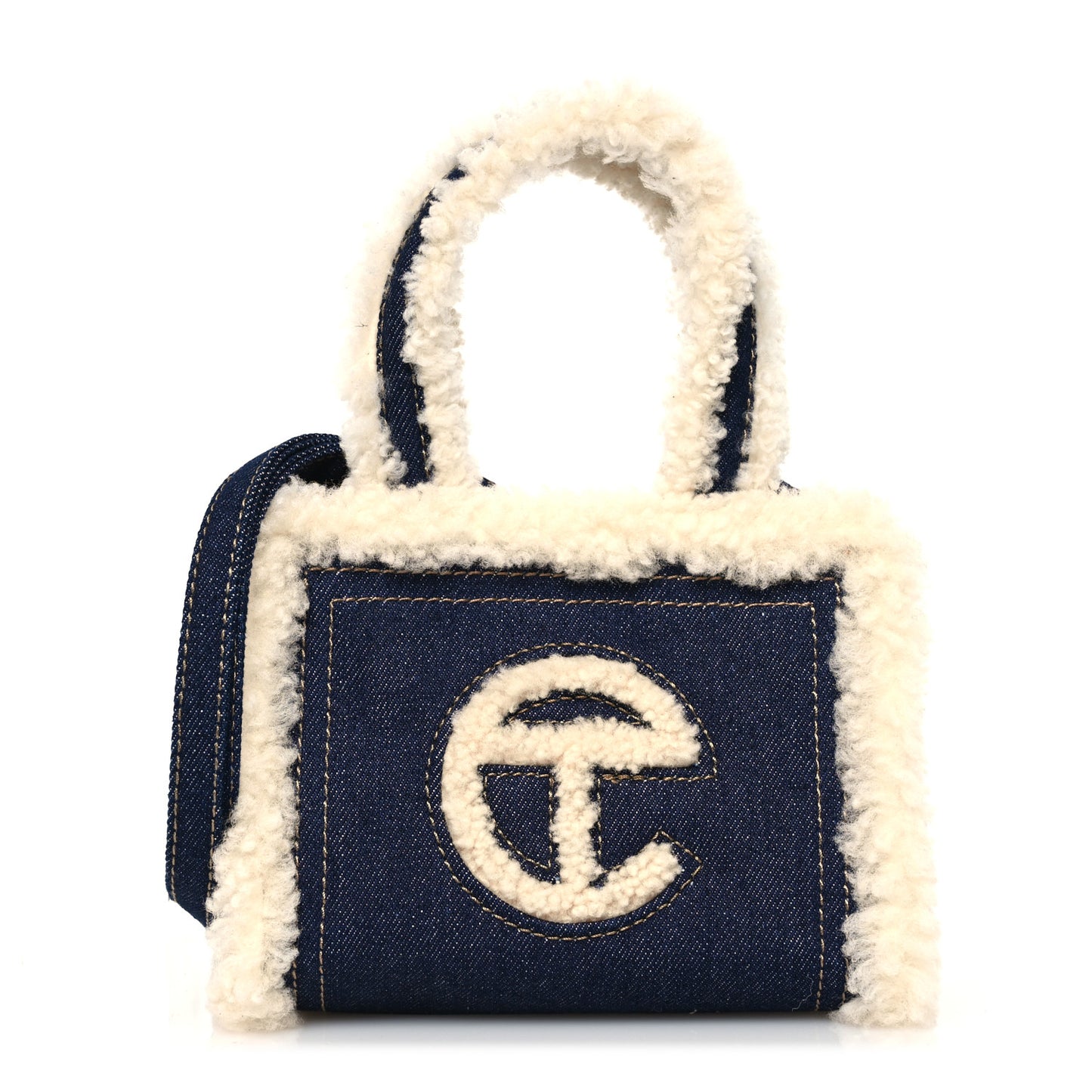 X UGG Denim Shearling Small Shopping Bag Raw Denim