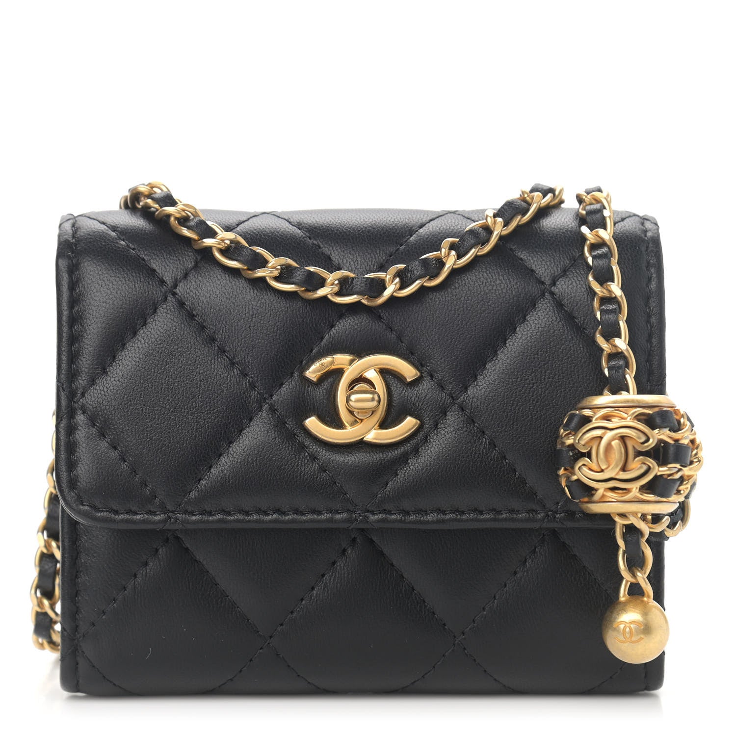 Chanel Lambskin Quilted Pearl Crush Clutch With Chain Black 1 of 15