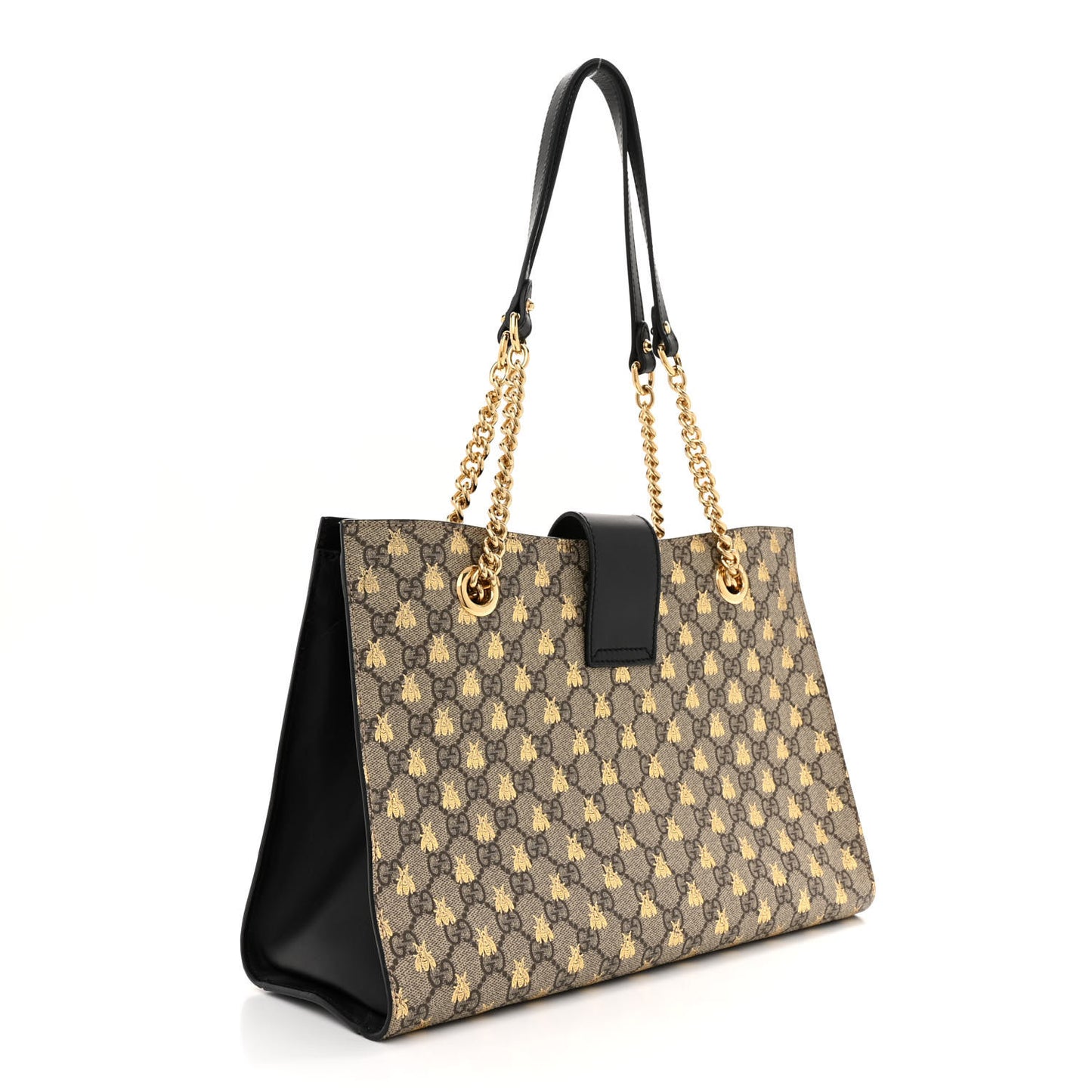 GG Supreme Monogram Bees Medium Padlock Tote Beige Oro Black