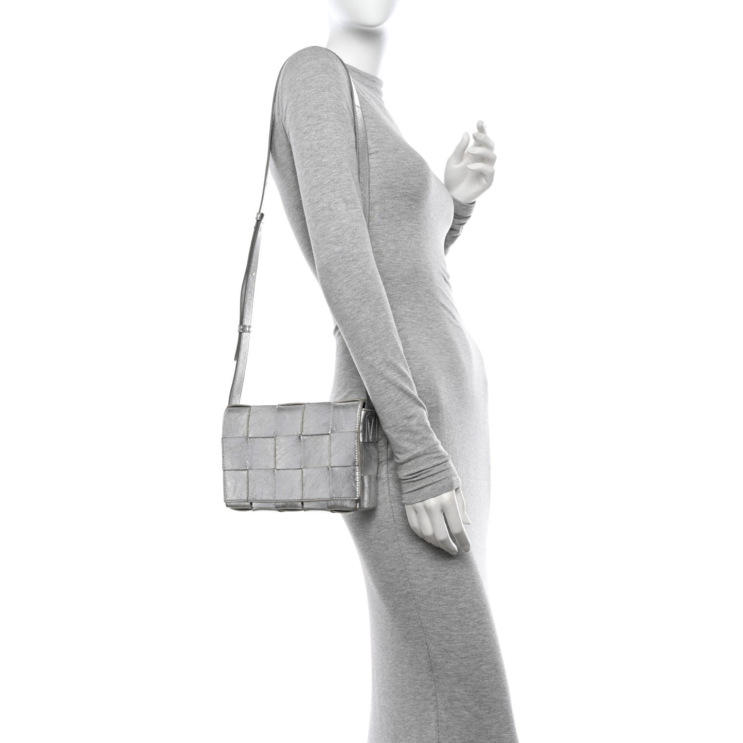 Metallic Lambskin Maxi Intrecciato Cassette Crossbody Bag Silver