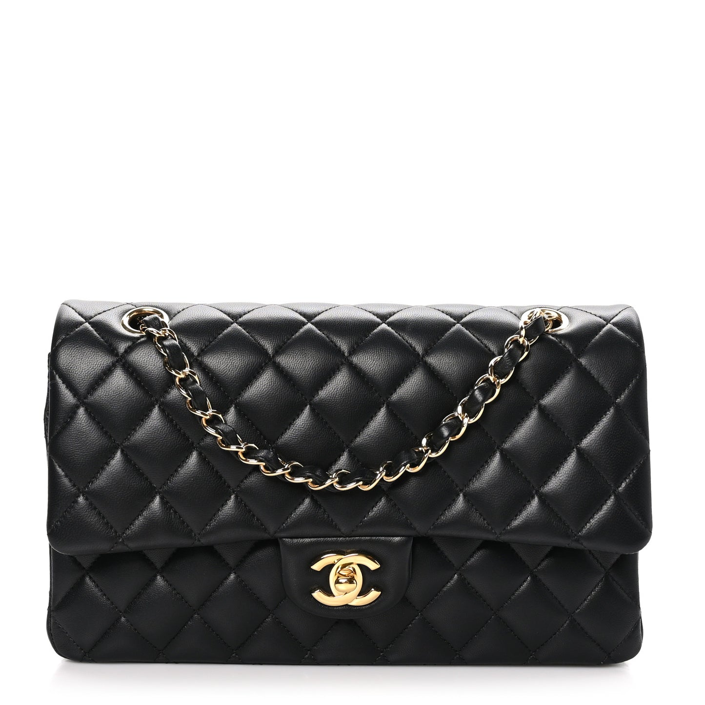 Lambskin Quilted Medium Double Flap Black