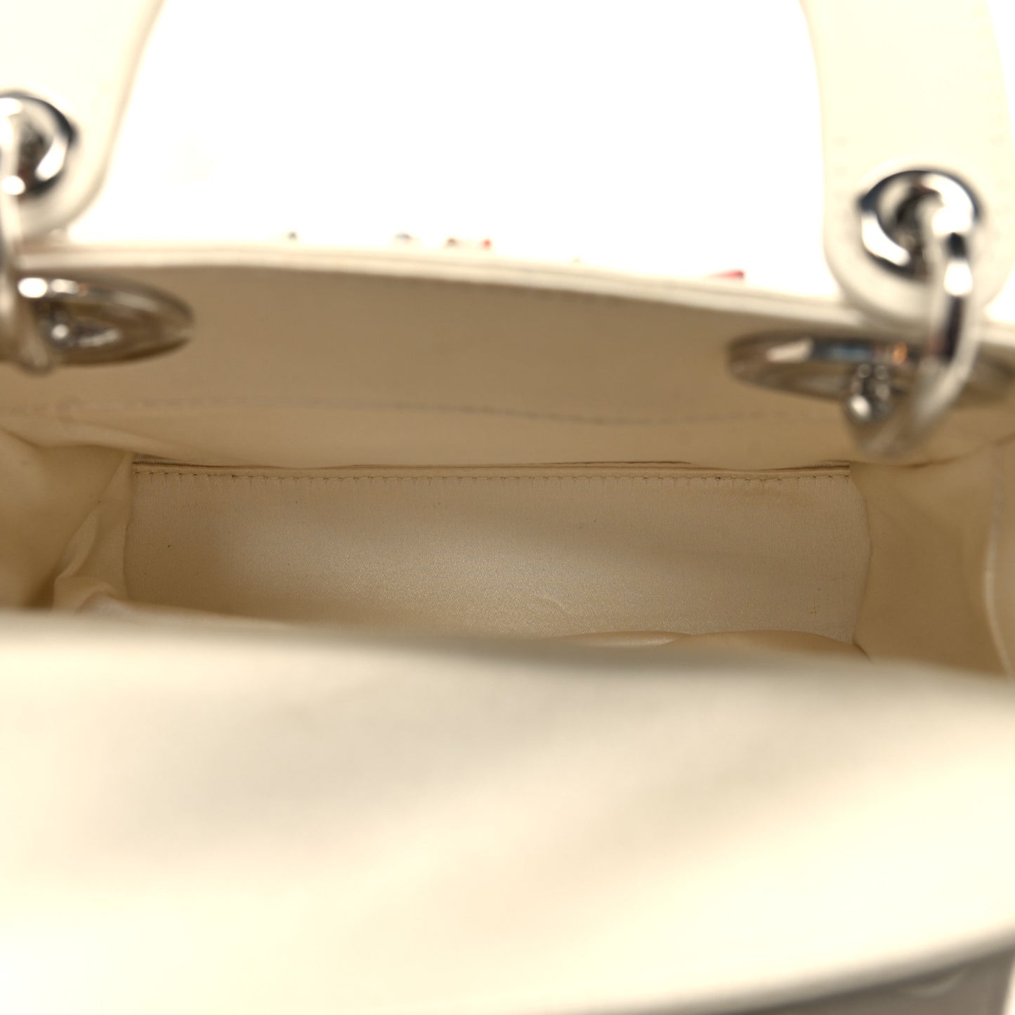 Satin Beaded Floral Embroidered Mini Lady Dior White Multicolor