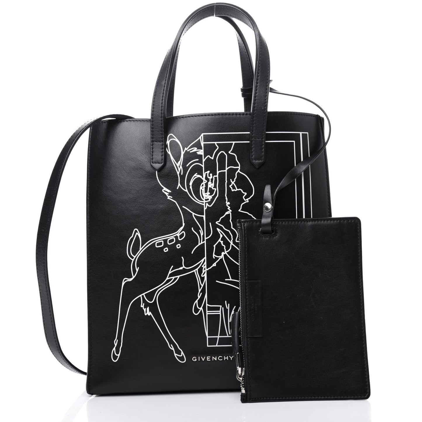 Calfskin Bambi Print Medium Stargate Shopper Tote Black
