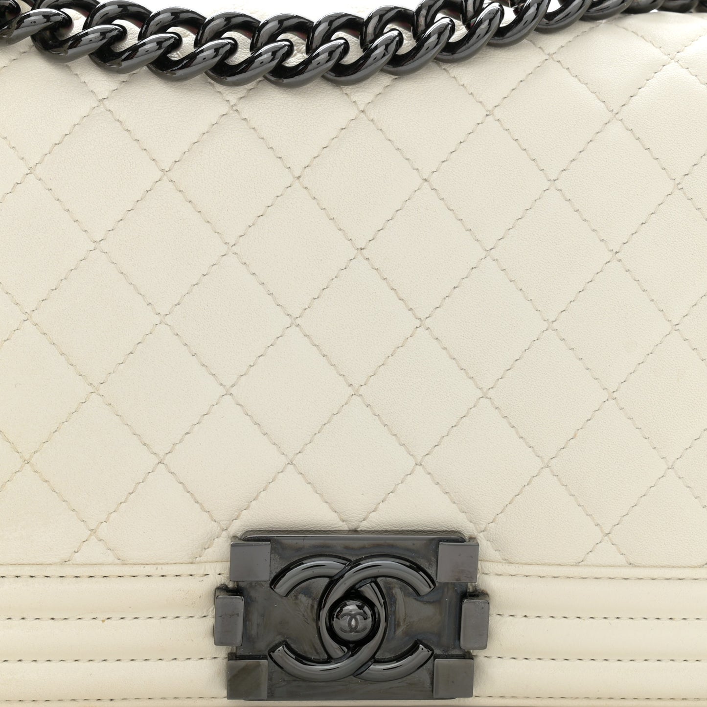 Calfskin Quilted Medium Boy Flap White