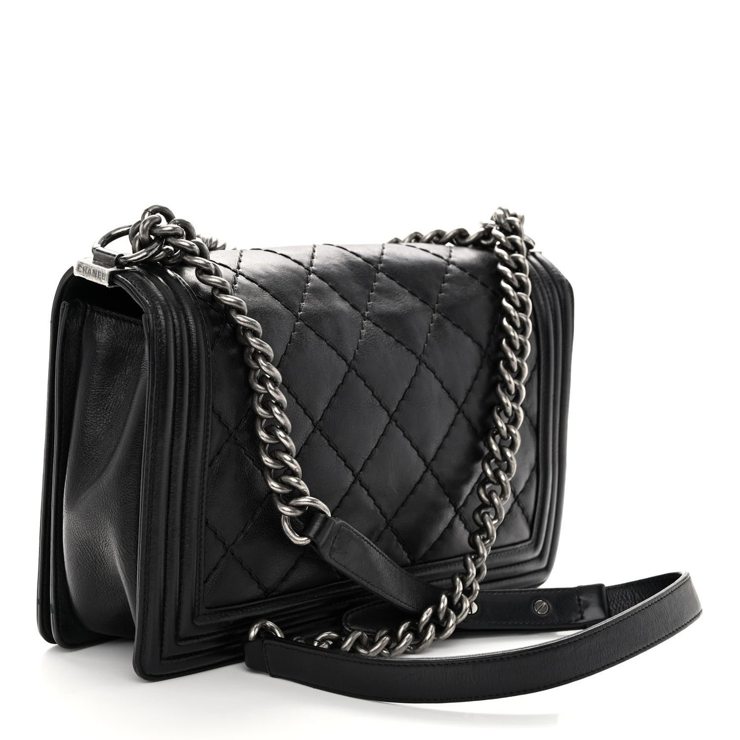 Calfskin Double Stitch Medium Boy Flap Black