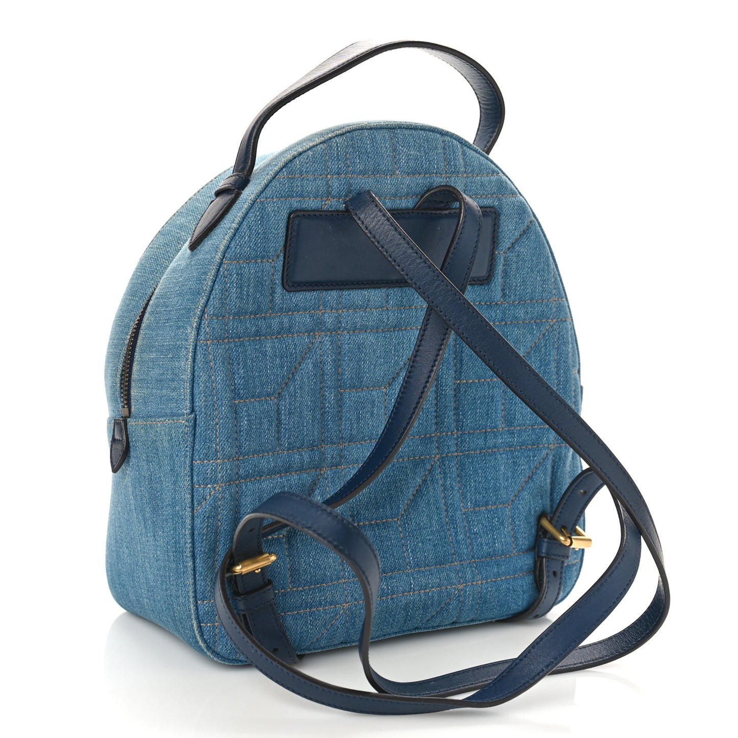Kura Denim Matelasse Cubic Pearl Studded GG Marmont Dome Backpack Blue