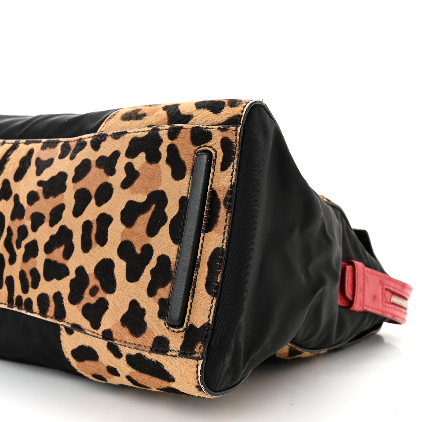 Tessuto Cavallino Ostrich Leopard Print Tote Black Miele Rosso
