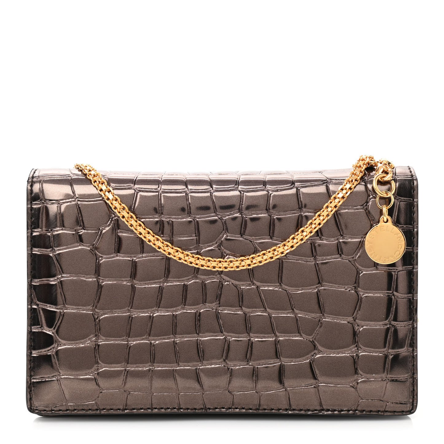 Metallic Embossed Crocodile Effect Crossbody Clutch Bronze