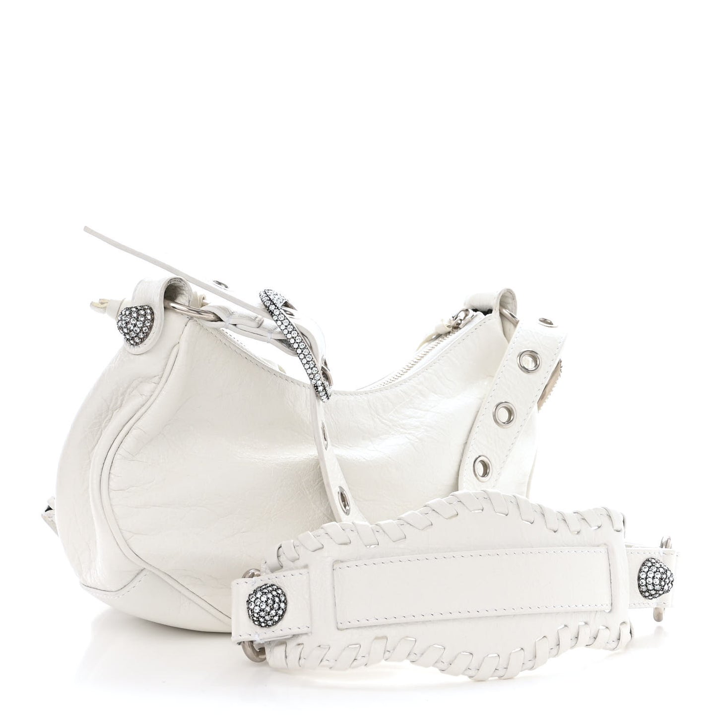 Agneau Arena Crystal Le Cagole Shoulder Bag XS Optic White