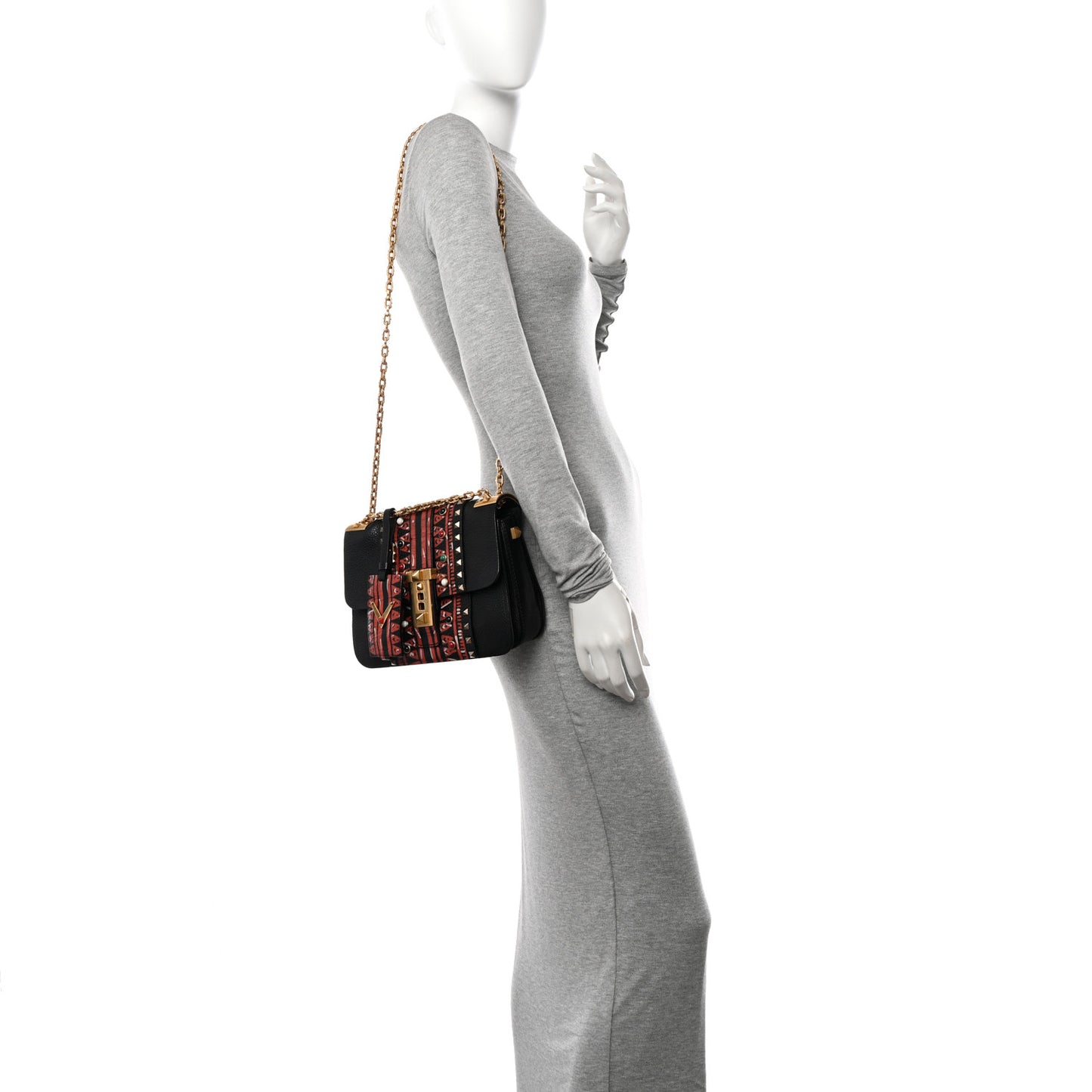 Grained Calfskin Tribal B-Rockstud Rolling Flap Black