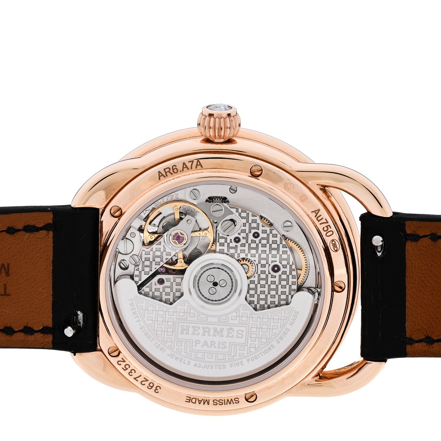 18K Rose Gold Alligator Diamond Mother of Pearl 34mm Arceau H Deco Automatic Watch