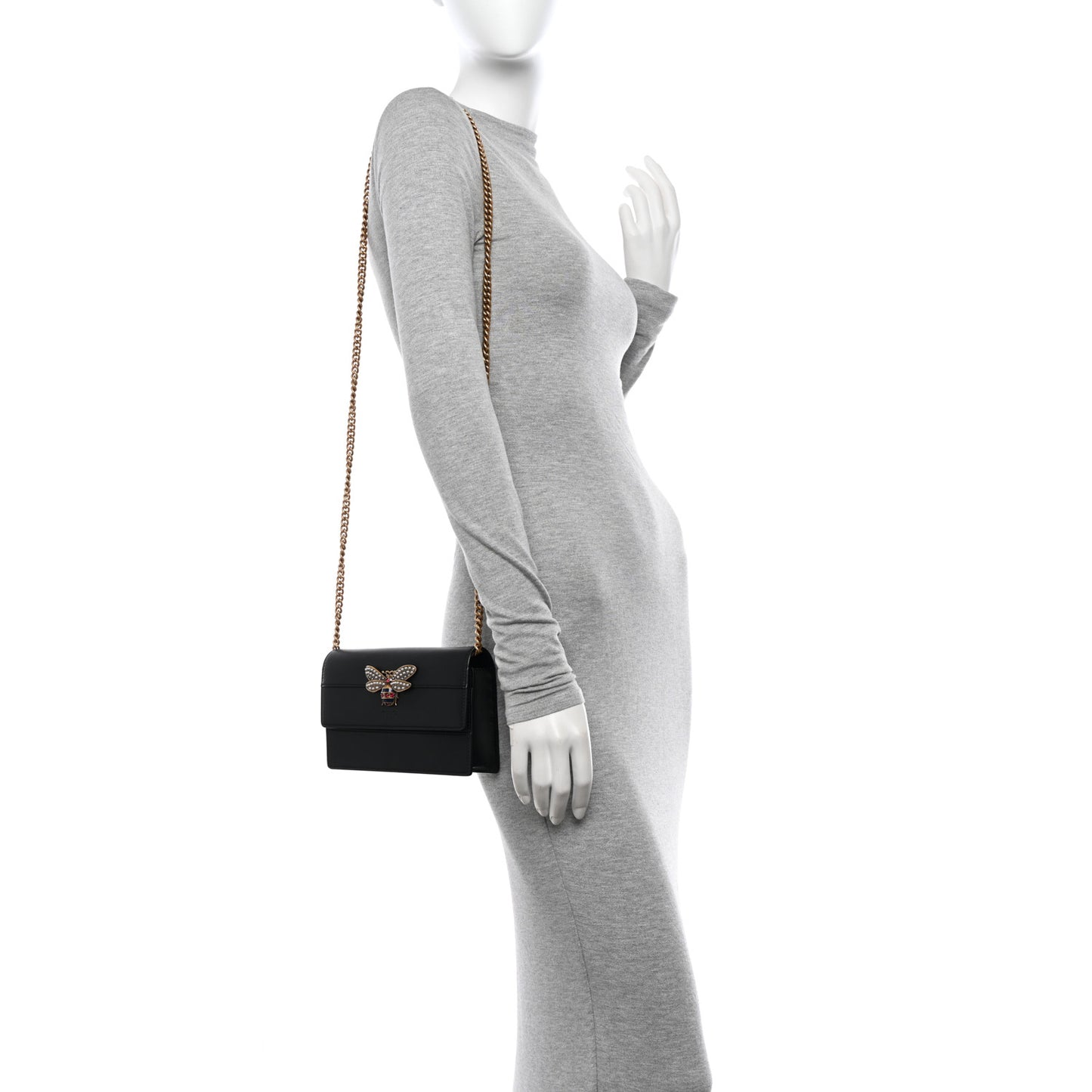 Calfskin Queen Margaret Chain Wallet Black