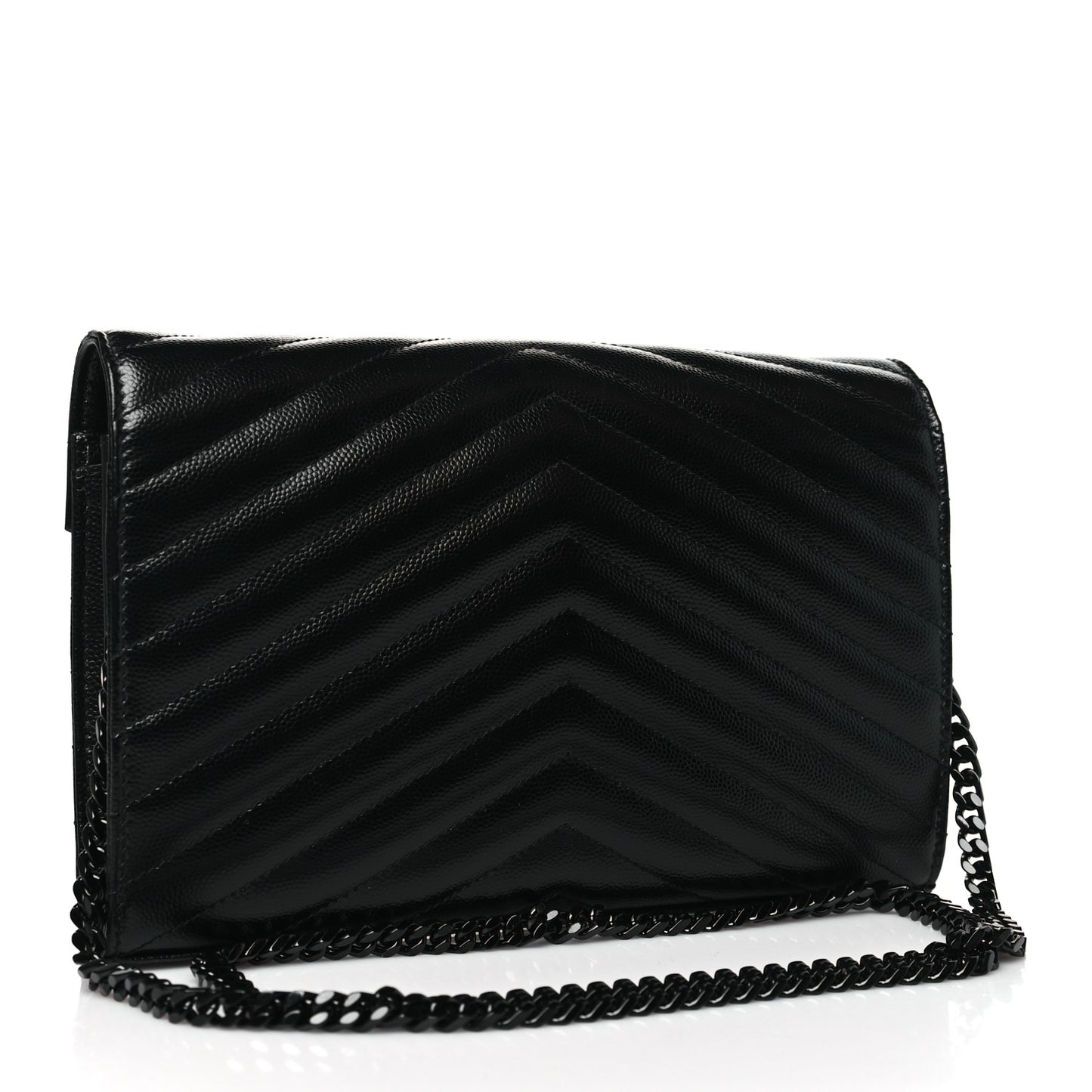 Grain De Poudre Matelasse Chevron Monogram Monochrome Chain Wallet Black
