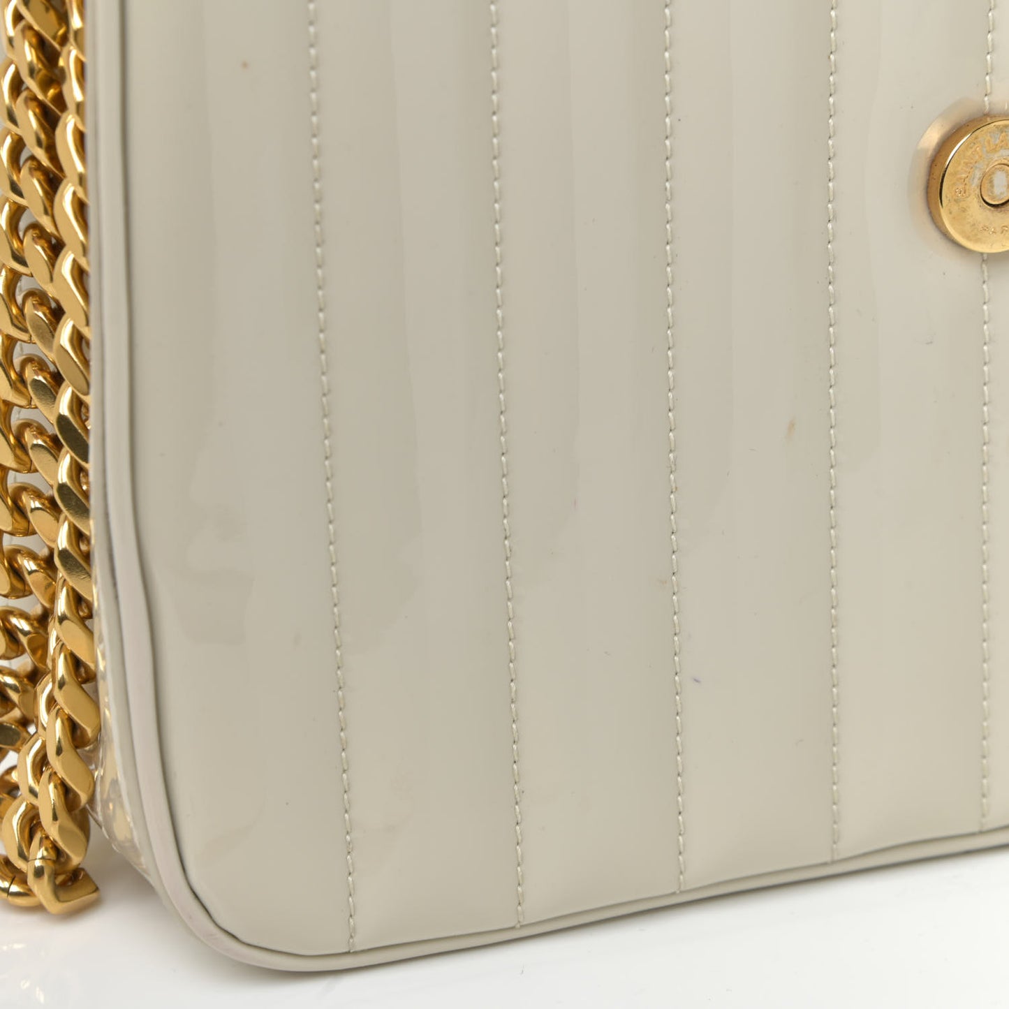 Patent Matelasse Monogram Large Vicky Chain Bag White