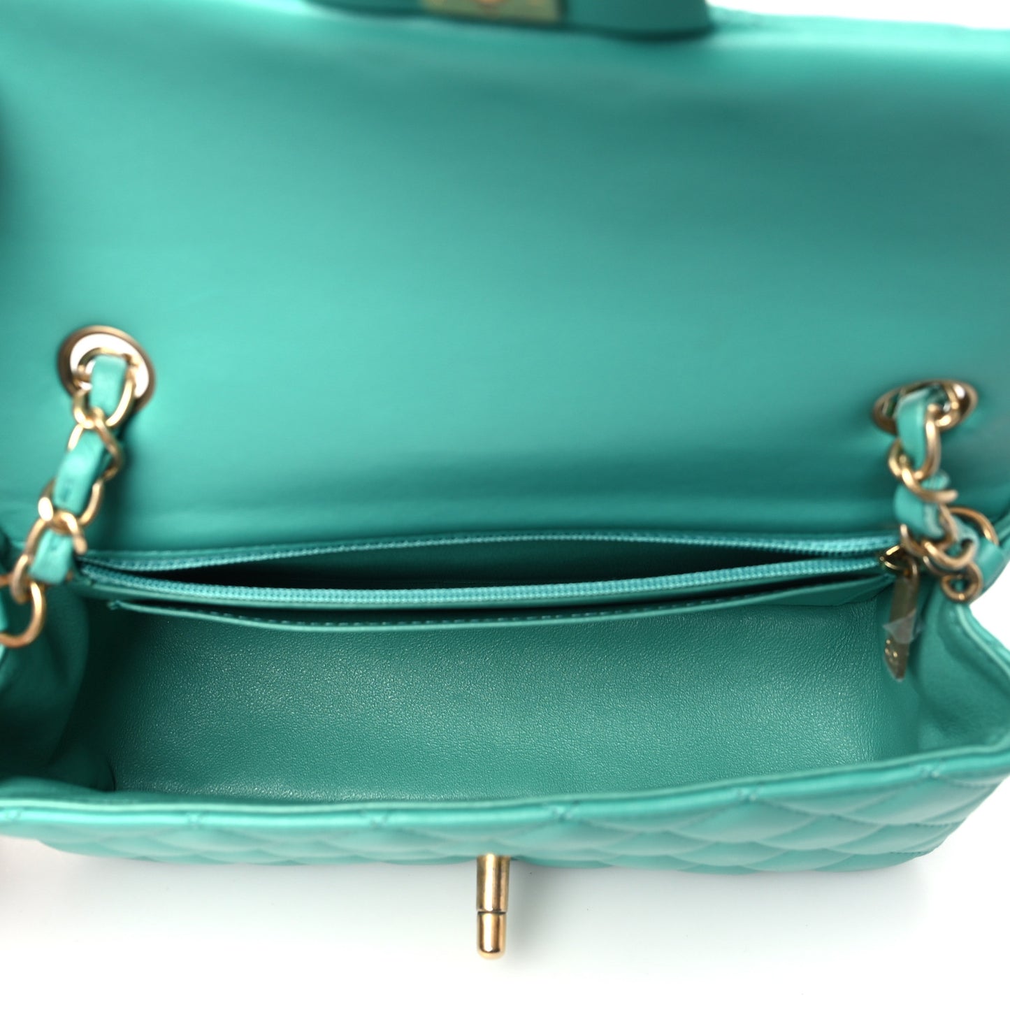 Lambskin Quilted Mini Rectangular Flap  Turquoise
