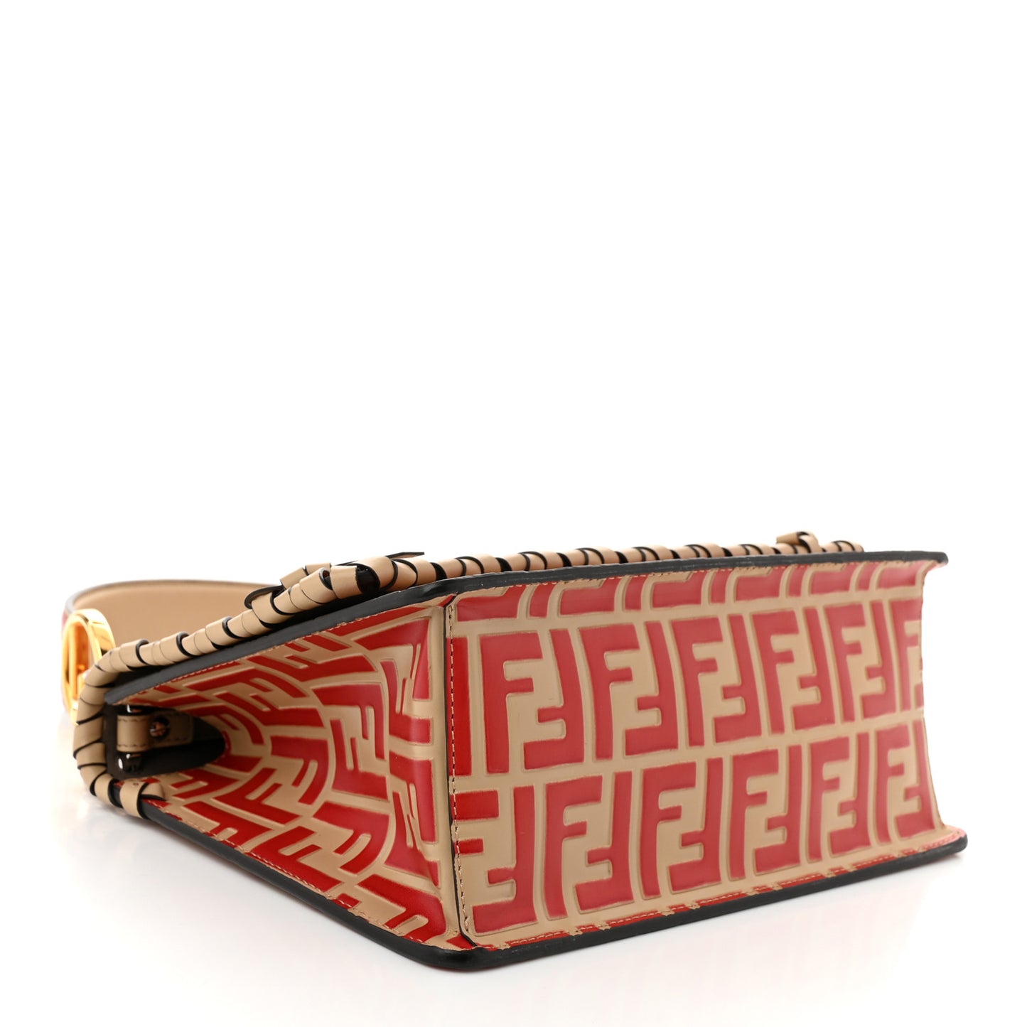 Vitello Century F is Fendi Whipstitch Threads FF Embossed Kan I Shoulder Bag Amido Fiamma