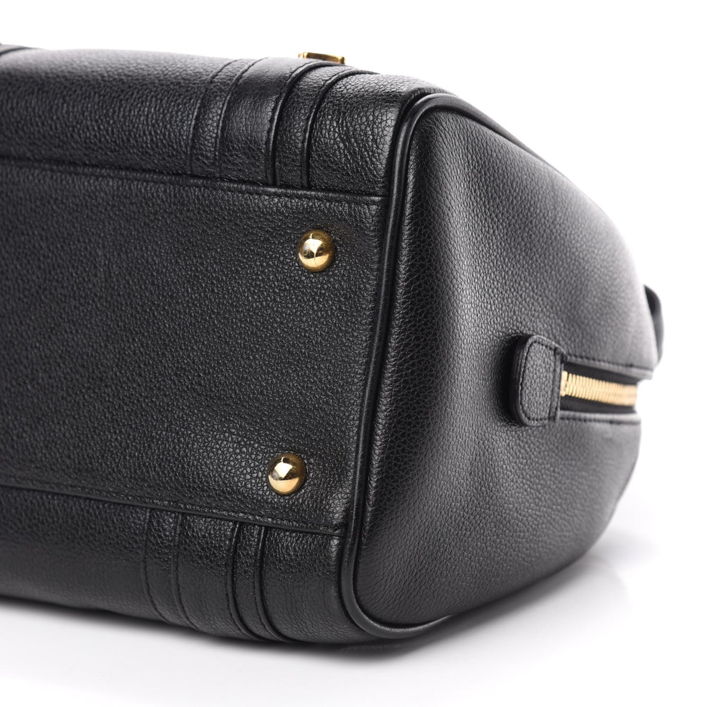 Grained Calfskin Studded Boston Bag Black