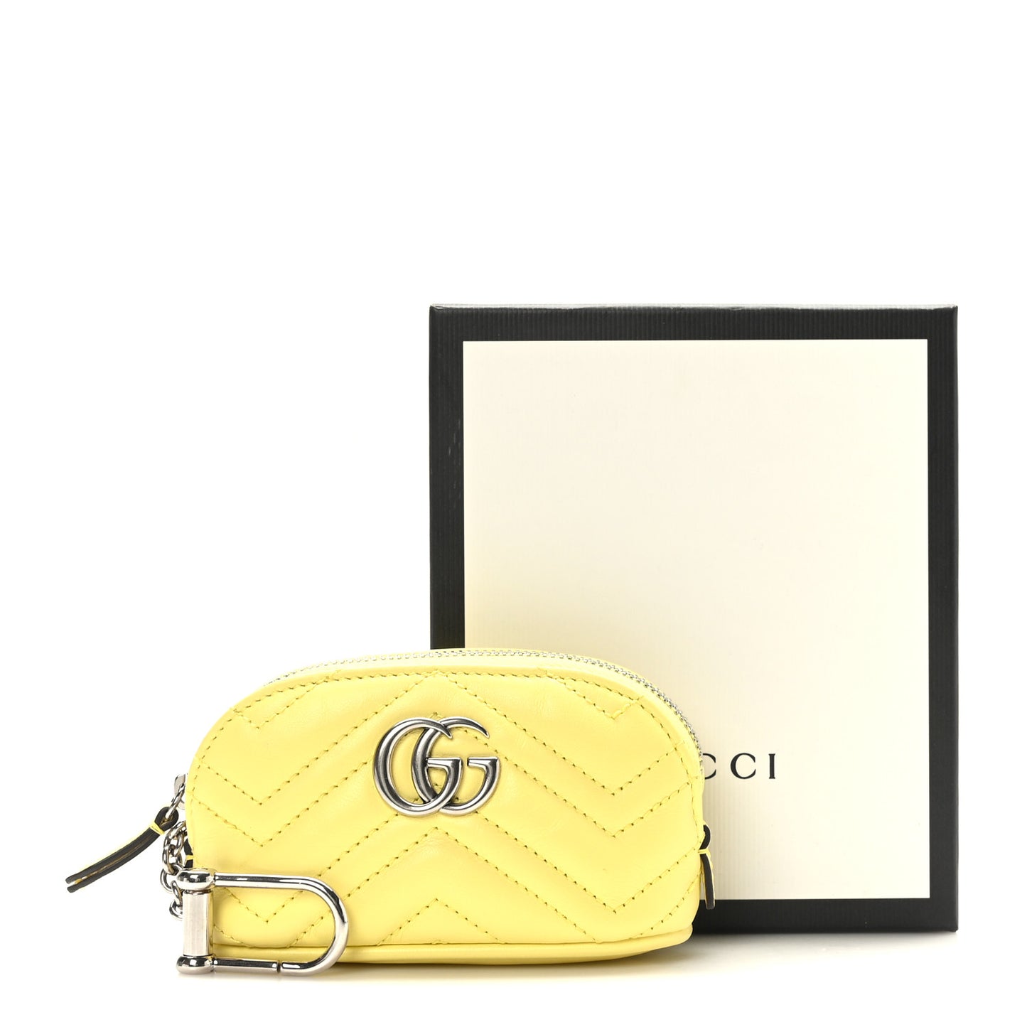 Calfskin Matelasse GG Marmont Key Pouch Banana