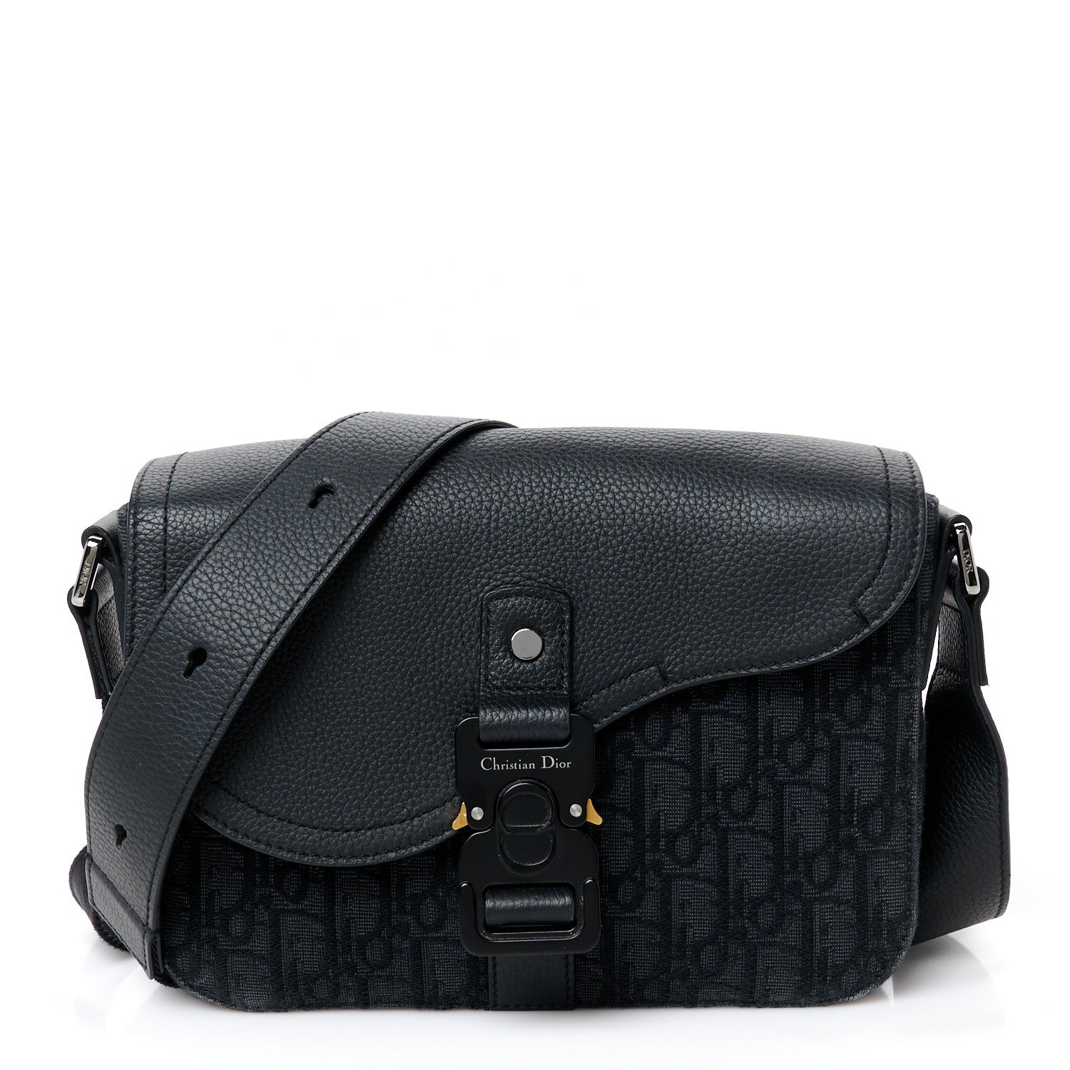 Christian Dior Oblique Jacquard Grained Calfskin Saddle Pouch With Strap Black 1 of 10