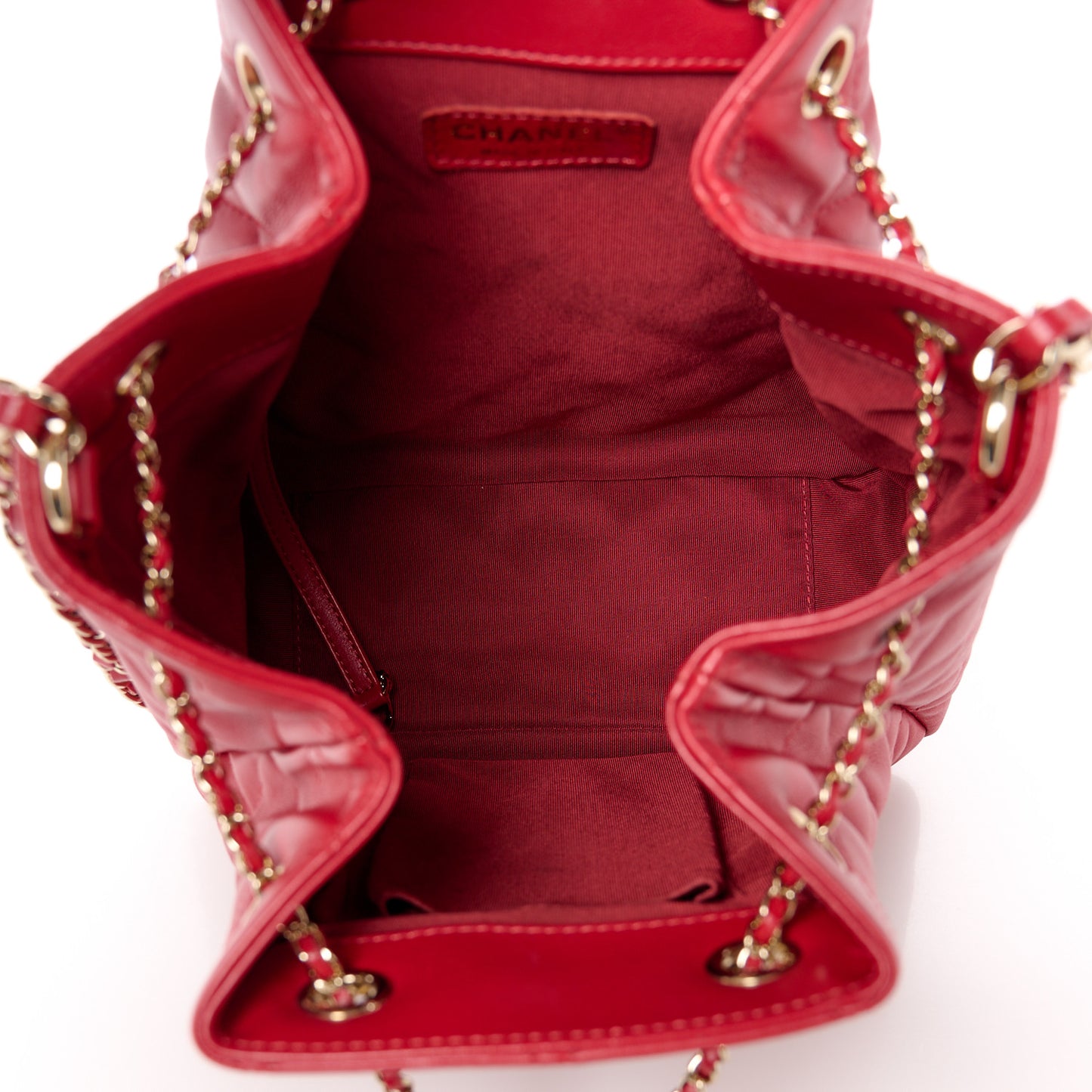 Lambskin Quilted Chain Drawstring Bag Red
