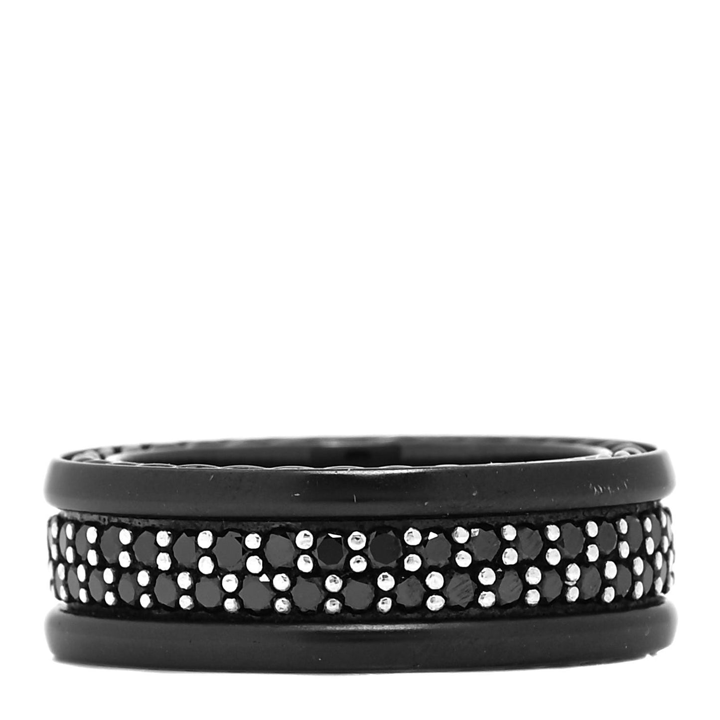 Titanium Sterling Silver Black Diamond Streamline Two-Row Band Ring 55 7.25