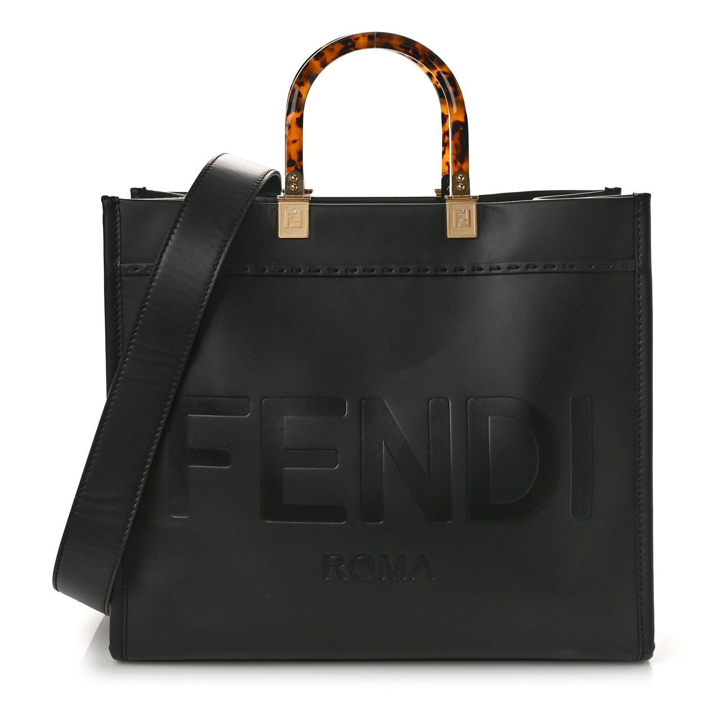 Vitello King Plexiglass Medium Fendi Sunshine Shopper Tote Black