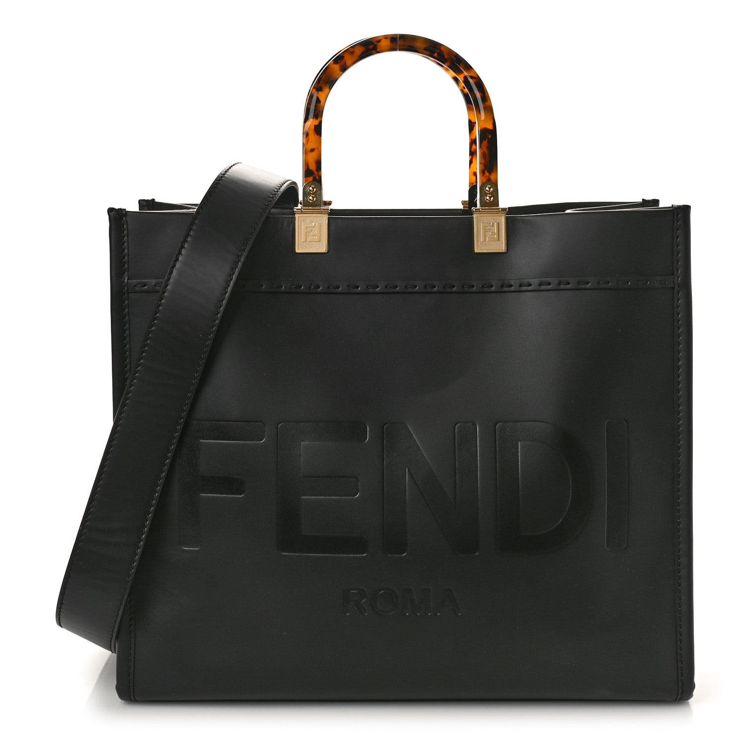 Fendi Vitello King Plexiglass Medium Fendi Sunshine Shopper Tote Black 1 of 9