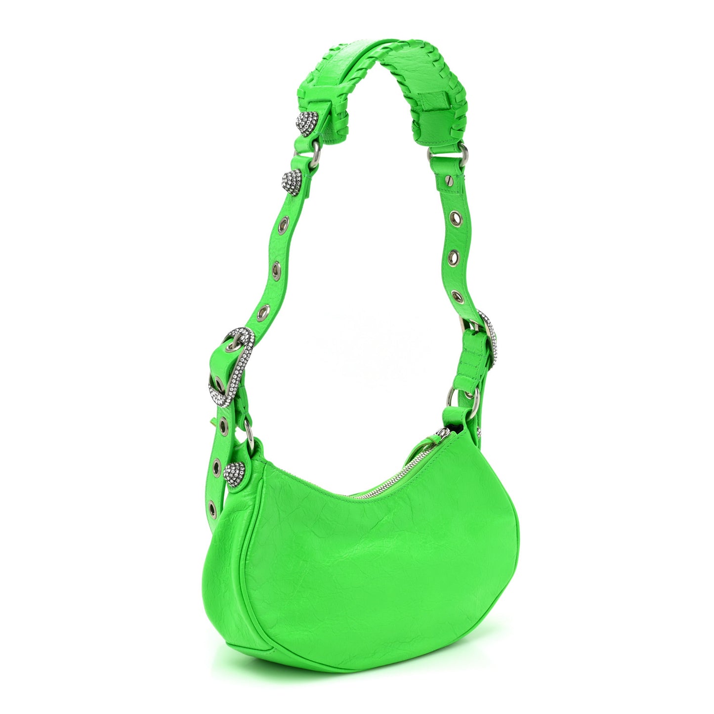 Agneau Arena Crystal Le Cagole Shoulder Bag XS Fluo Green
