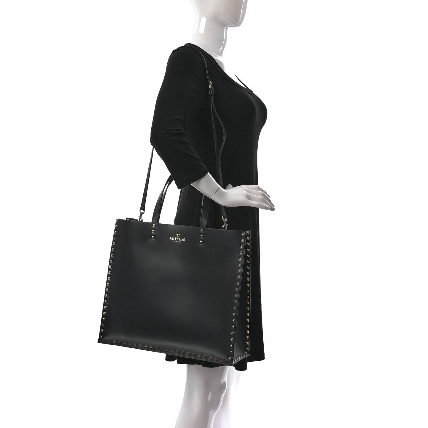 Calfskin Rockstud Vertical Tote Black