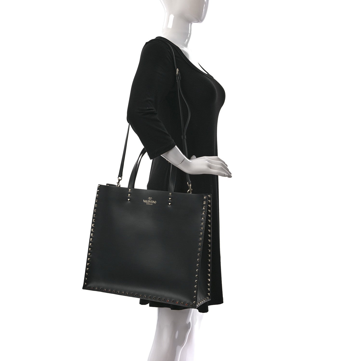 Valentino Garavani Calfskin Rockstud Vertical Tote Black 2 of 12
